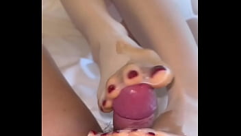 Fetching young nurse wearing white silk sleeve JJ footjob squashed sperm, white silk torn fuck-hole hard-on slammed into stockings, feet of feet rubbin' glans, footjob all shot into stockings