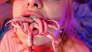 Bizarre FOOD FETISH octopus licking movie (Arya Grander)