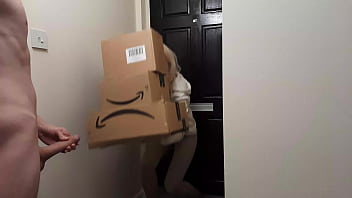 Super-naughty jacking off boy meets an Amazon delivery gal and she decides to help him jizz