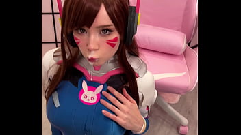 Tiktoker Doll Cosplay D.Va from Overwatch and Deep-throats Schlong till Facial cum-shot spunk geyser