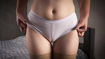 Mommy In Naked Stocking Teases White G-string Cameltoe And Thigh Gap Close Up